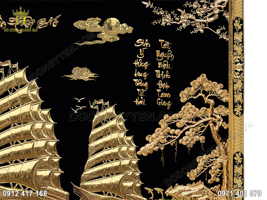 tranh thuận buồm xu&ocirc;i gi&oacute; mạ v&agrave;ng 24k